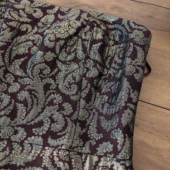 VTG Talbots Womens 10P Burgundy Gold Brocade Strapless Cocktail Party Dress - Picture 6 of 7